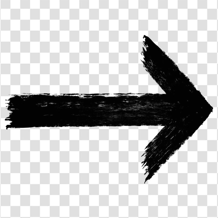 PSD freccia curva dipinta a mano con inchiostro nero in stile sketch artistico grunge su uno sfondo trasparente