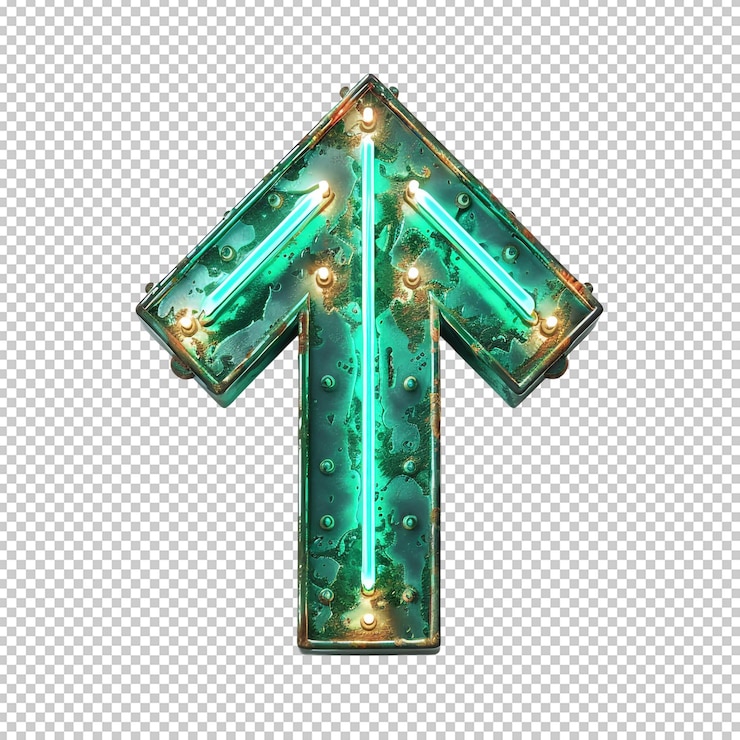 PSD freccia di neon verde png con traccia scintillante