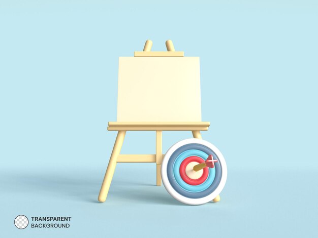 Freccia di tiro con l'arco sull'obiettivo di business del cavalletto e sull'icona di successo Illustrazione di rendering 3d isolata