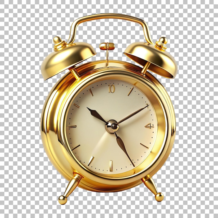 Free psd 3d mockup di sveglia dorata png su sfondo trasparente