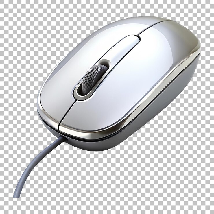 PSD free psd 3d ratón de computadora plateado png en fondo transparente