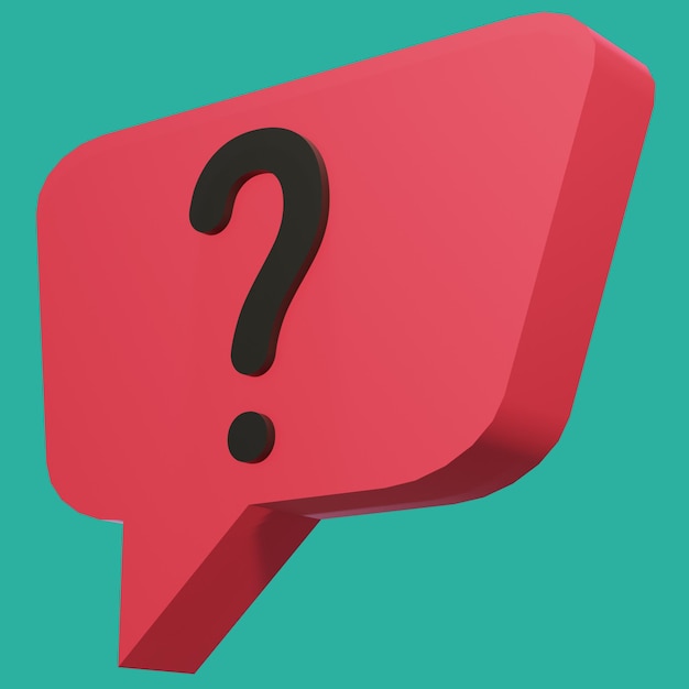 free Psd 3d rendering bubble chat with red color box shape and question mark