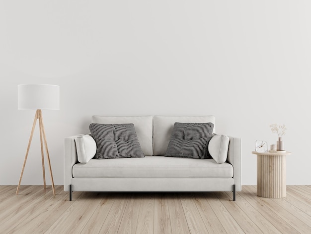 Free PSD ein Wohnzimmer mit einer Couch und einer Lampe an der Wand