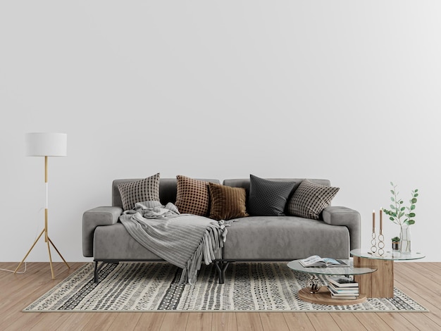 FREE PSD ein Wohnzimmer mit einer Couch und einer Lampe auf dem Tisch