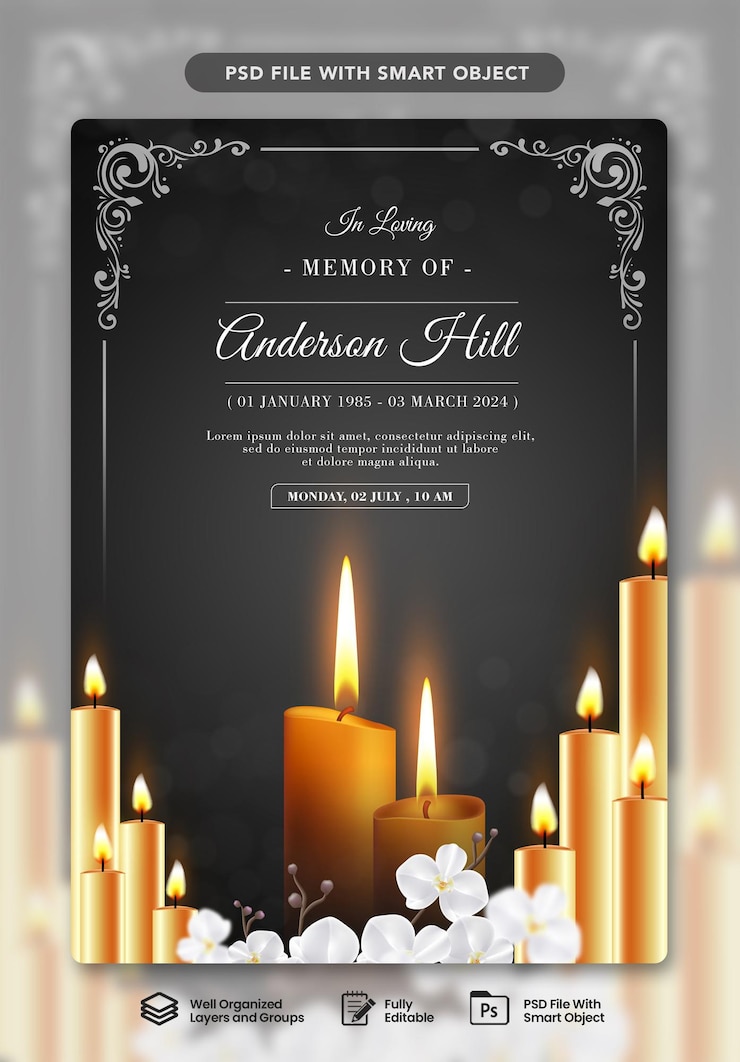 PSD free psd flat design funeral order of service template