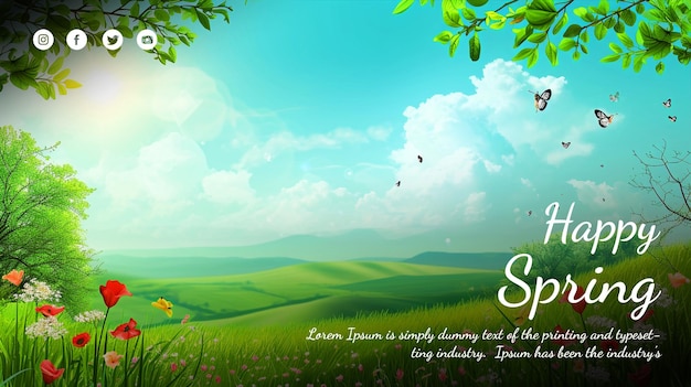 PSD free psd happy spring blumenhintergrund hallo frühling poster für soziale medien