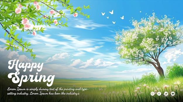 PSD free psd happy spring blumenhintergrund hallo frühling poster für soziale medien