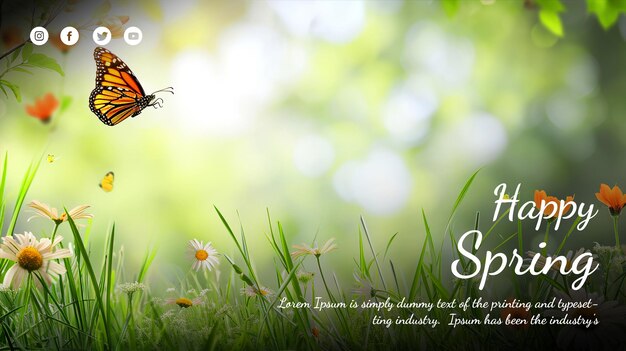 PSD free psd happy spring blumenhintergrund hallo frühling poster für soziale medien