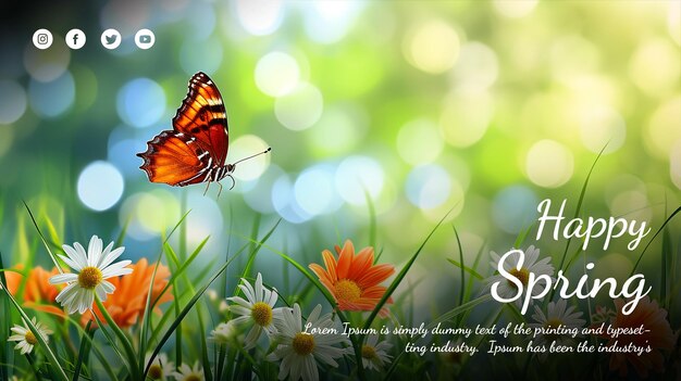 PSD free psd happy spring blumenhintergrund hallo frühling poster für soziale medien