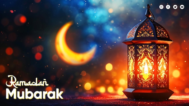 Free psd ramadan kareem lanterna árabe com tradição islâmica poster de banner de mídia social