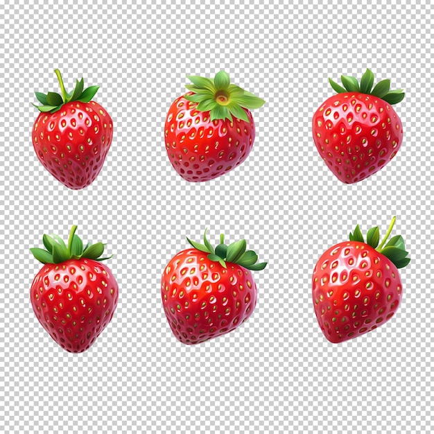 Fresas fresas que caen aisladas sobre un fondo transparente
