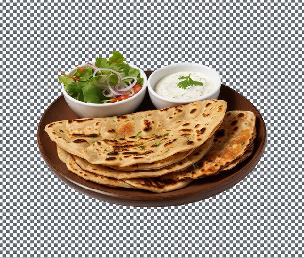 Fresco y delicioso tikka paratha aislado en un fondo transparente