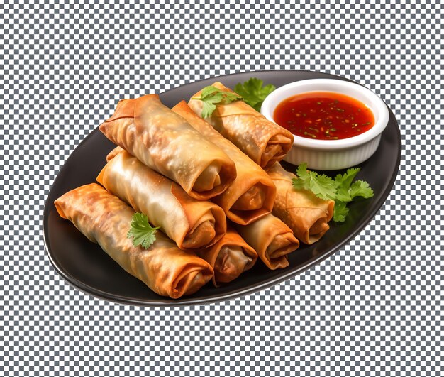 PSD fresh and yummy tikka spring rolls isolados em fundo transparente