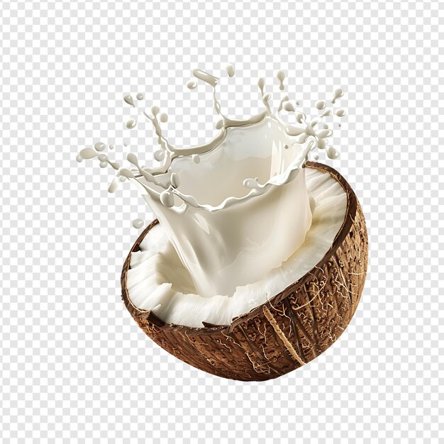 fresh coconut with milk splash isolated on a transparent background by ai generative