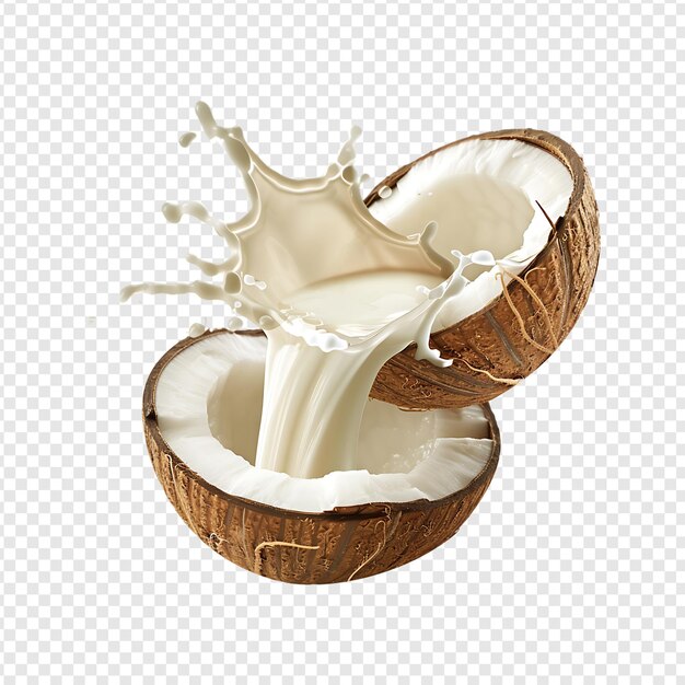 fresh coconut with milk splash isolated on a transparent background by ai generative