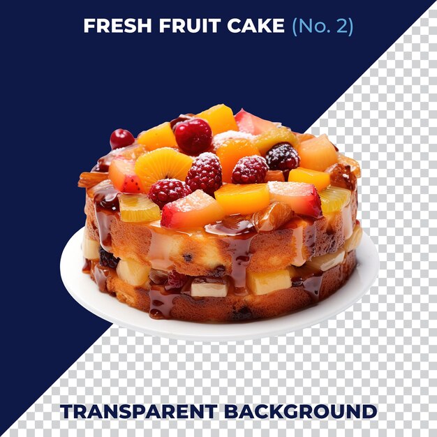 PSD fresh fruit cake with raspberry orange pear psd isolated on transparent background