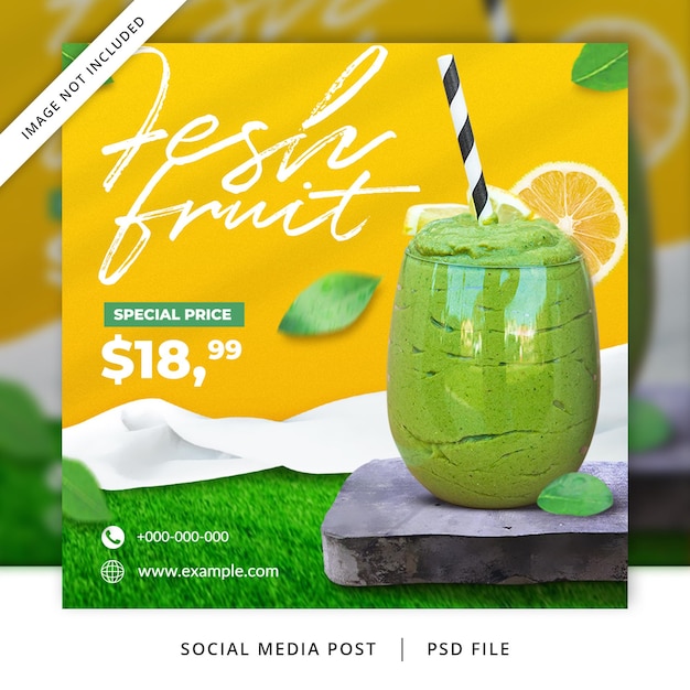 Fresh fruit flyer oder social media banner mit und blattornament