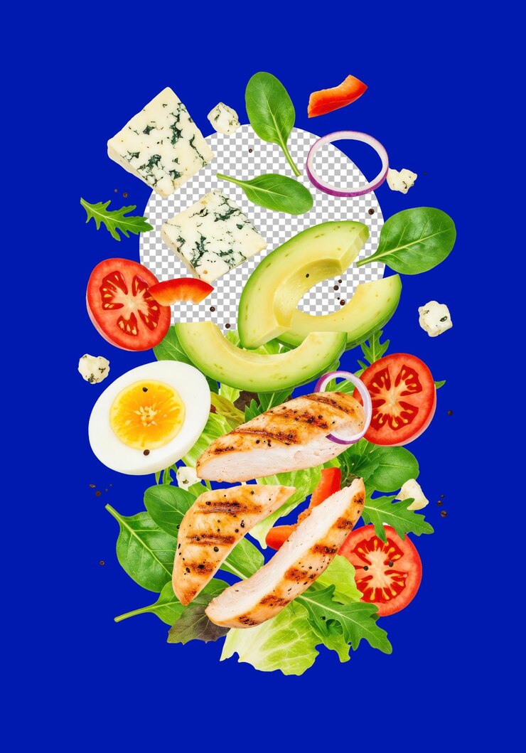 PSD fresh fusion un'insalata decostruita in movimento