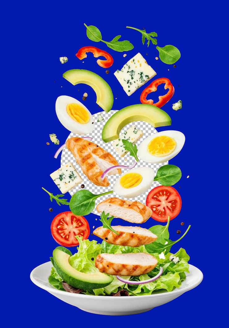 PSD fresh fusion un'insalata decostruita in movimento