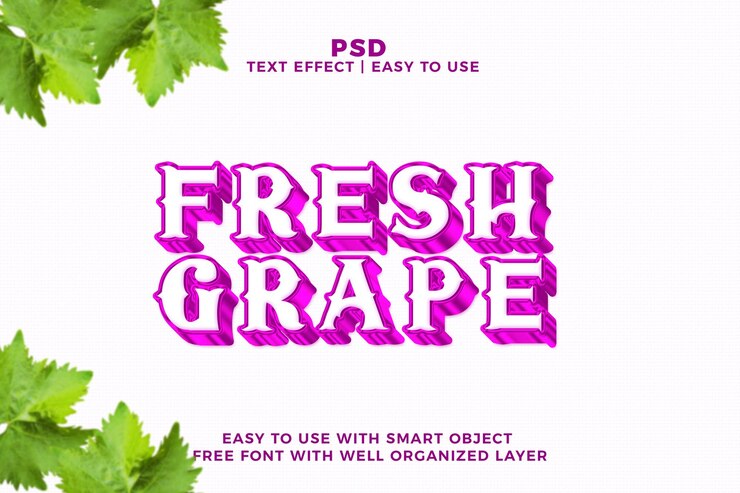 PSD fresh grape 3d bearbeitbare text-effekt-psd mit hintergrund