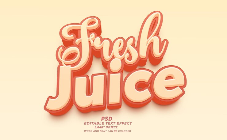 PSD fresh juice psd 3d efecto de texto editable
