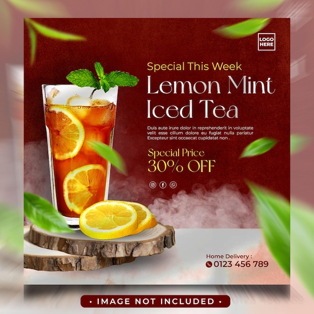 PSD fresh_lemon_tea_drink_social_media_instagram_post_feed_banner_template