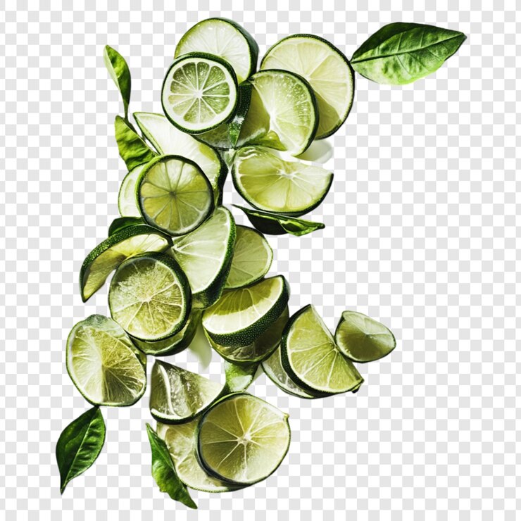 PSD fresh lime slices and green leaves a vibrant citrus arrangement perfect for summer drinks and recipes