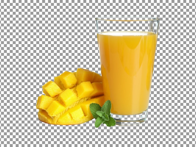 Fresh mango juice glass with slice isolated on transparent background