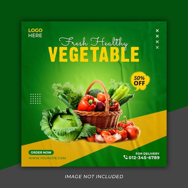 Fresh amp Plantilla de publicación de instagram de redes sociales de alimentos saludables y vegetales PSD Premium