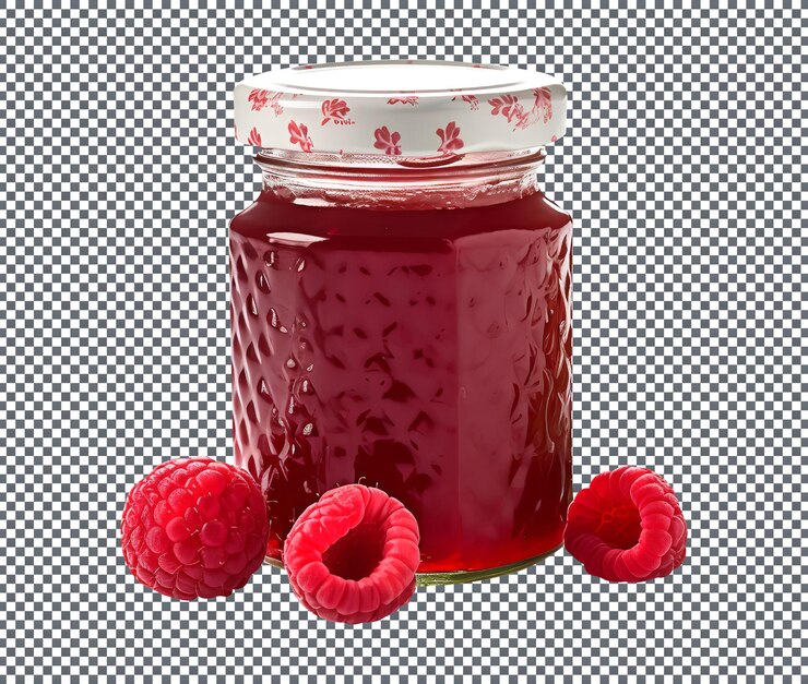 PSD fresh raspberry jam filled jar isolated on a transparent background