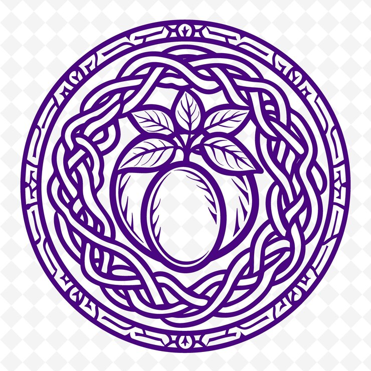 PSD fresh sapodilla insignia logo con intrincados nudos celtas un diseño vectorial creativo y minimalista