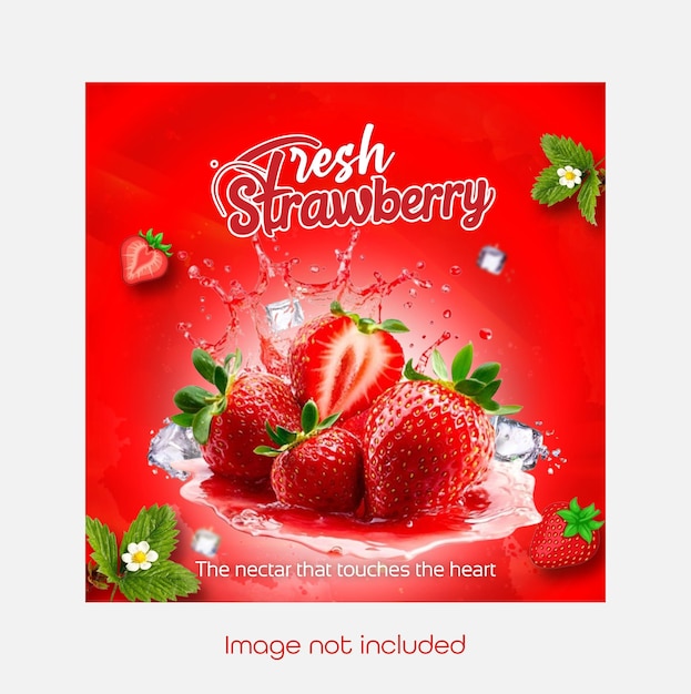 Fresh Strawberry Delight postagem de mídia social e modelo de cartaz do Instagram