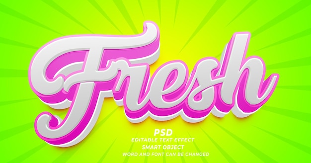 fresh text effect in 3d with pink and white colors
