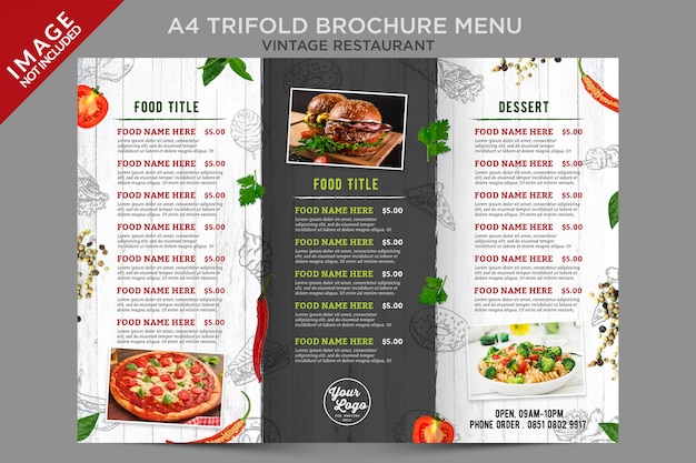 Fresh vintage food menu in der trifold-serie