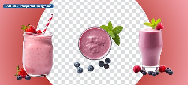 PSD freshness of berries smoothie un conjunto en la vista superior y lateral
