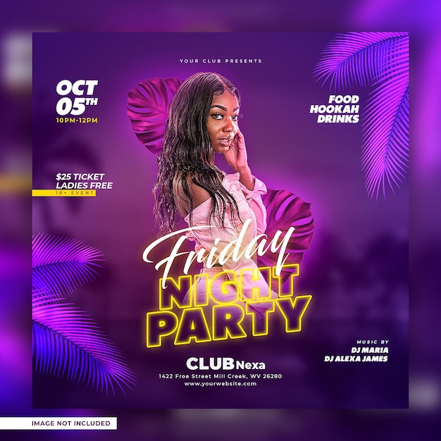 Friday night club party flyer social media post und web-banner-vorlage