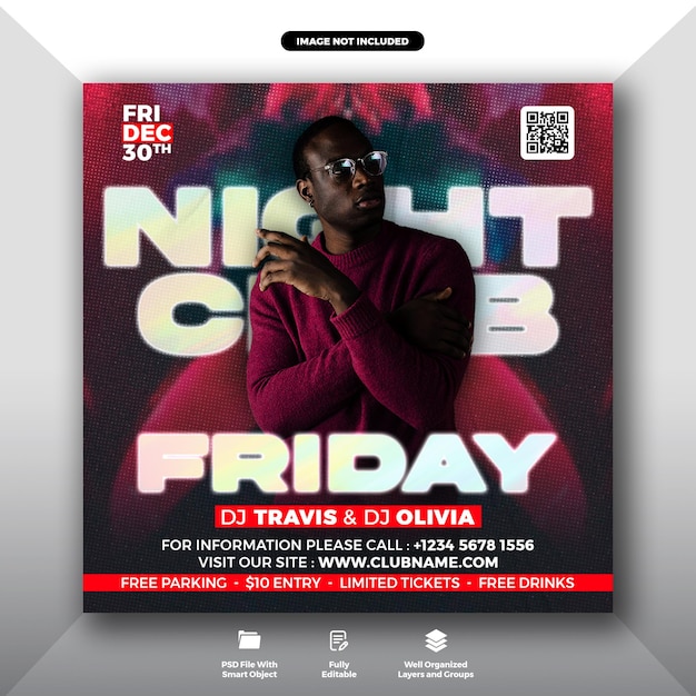 Friday night club party flyer und social media web banner vorlage