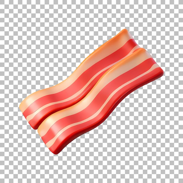 PSD fried bacon strips 3d-symbol glanzender minimal-emoji-stil isolierter png-objekt