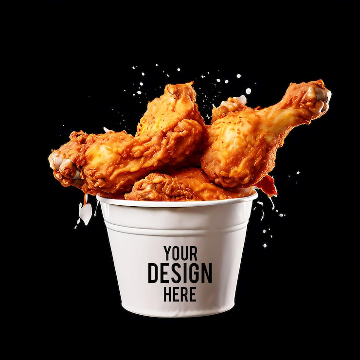 Fried chicken in paper bucket isolated on transparent and white backgroundPNG image