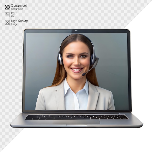 PSD friendly customer service representative on laptop screen