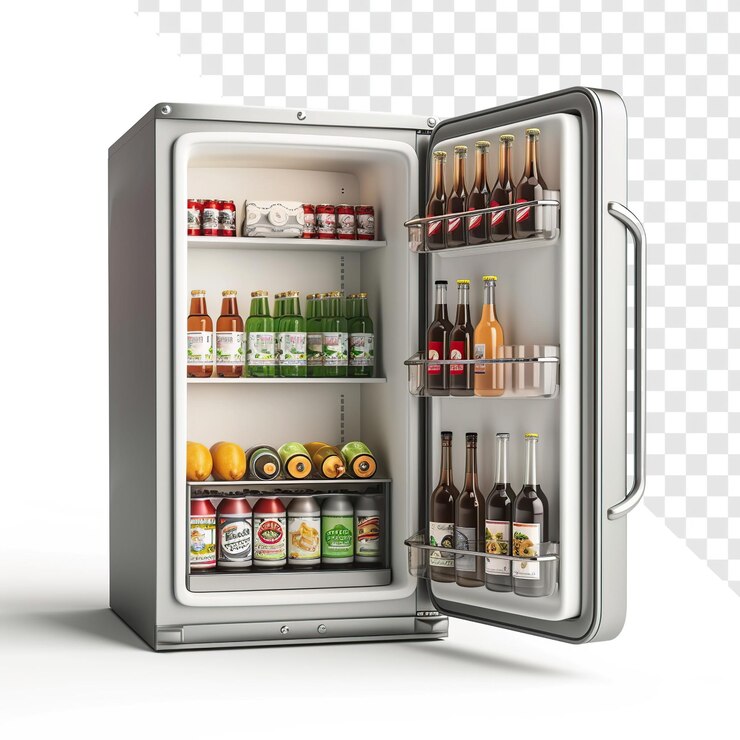 PSD frigorífico cheio de cervejas fundo transparente