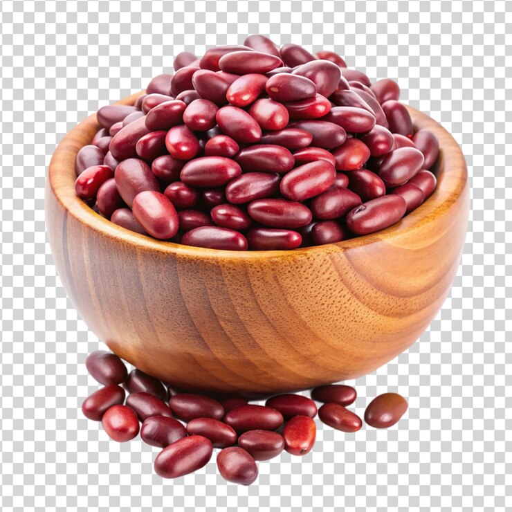 PSD frijoles rojos en un cuenco de madera aislados sobre un fondo blanco