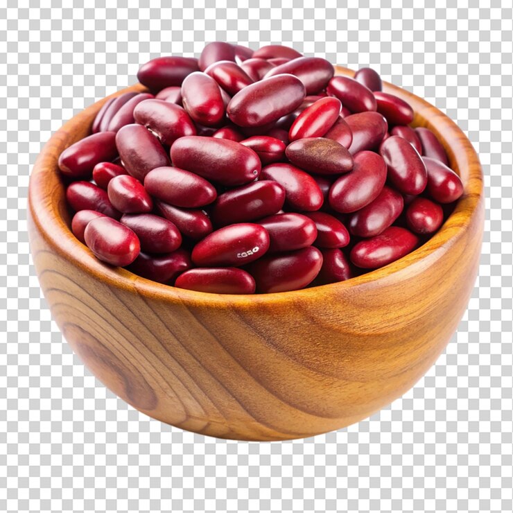 PSD frijoles rojos en un cuenco de madera aislados sobre un fondo transparente