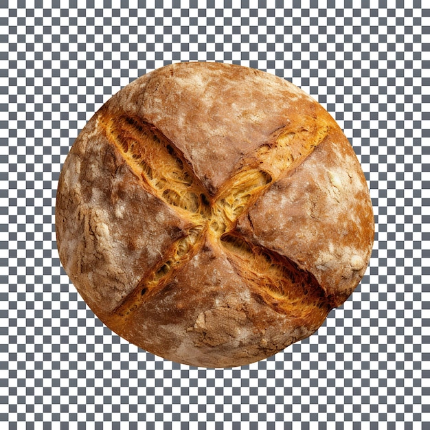 Frisch gebackener runder vollkornbrotlaib isoliert auf transparentem hintergrund