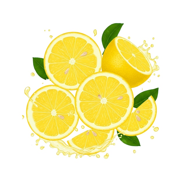 Frisch geschnittene Zitronen mit Saft-Splashes