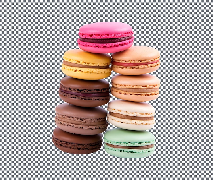 PSD frisch zubereitete bunte macarons isoliert auf transparentem hintergrund