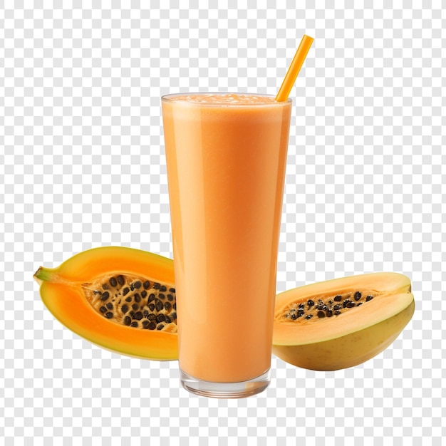 PSD frisch zubereiteter papaya-smoothie, isoliert auf durchsichtigem hintergrund