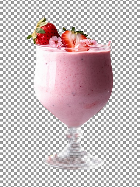 Frisch zubereitetes erdbeer-smoothie-glas isoliert auf transparentem hintergrund