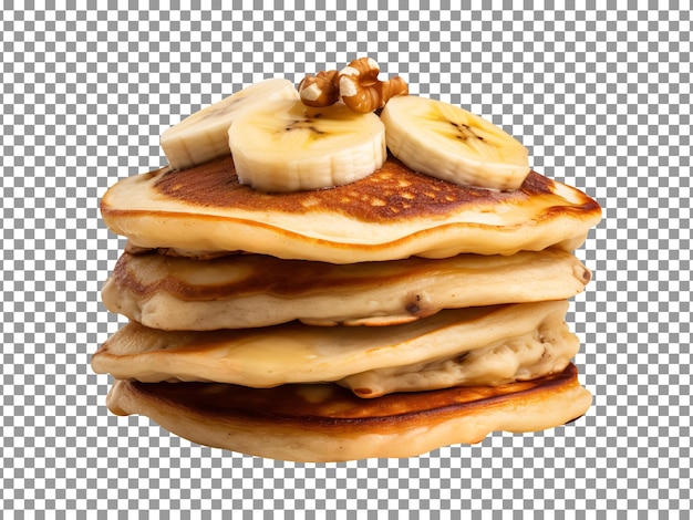 PSD frische bananen-nuss-pancakes, stapel, isoliert auf durchsichtigem hintergrund