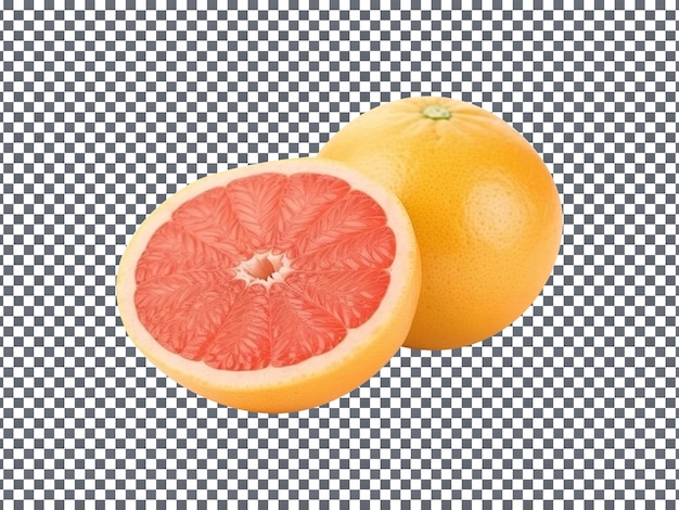 Frische Grapefruit mit halb geschnittener Scheibe, isoliert auf durchsichtigem Hintergrund